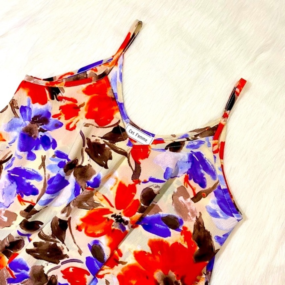Tie Front Top Tank Floral Print V-neck Pat… - Picture 7 of 11
